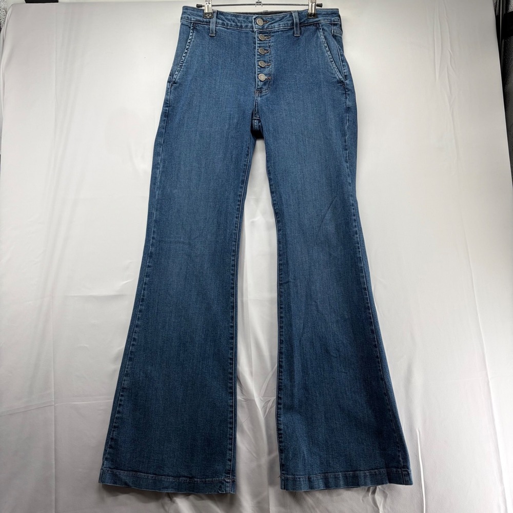 Just Black Denim Womens 29 High Rise Flare Jeans Button Fly Made in USA Fis 28"